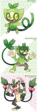 Fakemon Lemeeni Grass Lemeeglar Grass And Primasham Grass Psychic Pokemon Pokedex Pokemon Poster Pokemon Badges