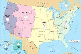 Informations Sur Les Fuseaux Horaires Aux Usa Time Zone Map Standard Time Zones Time Zones