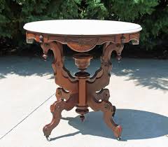 Victorian Walnut Fancy Oval Marble Top Parlor Lamp Side Table Bowl Finial C1875 Victorian Side Table Lamps Side Table Marble Top