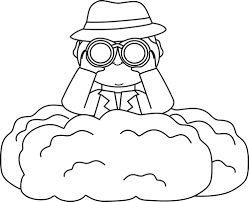 Black And White Spy Drawing Detective In Bushes Detective Black And White Detective Party