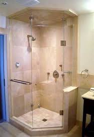 Space Saver Corner Walk In Shower With Knee Wall To Make The Space More Open And Feel Larger With N Bathroom Renovation Shower Shower Doors Glass Shower Doors