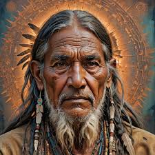 An old Native American man staring into the camera with longing and sad  eyes missing someone he loved for many years ,the old age is visibl...
