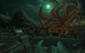 Scene assault on titan background landscape. Konoha Moon Village Kyuubi Destruction Wallpaper Digital Wallpaper Naruto Wallpaper Madara Uchiha Wallpapers