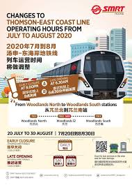 Giving an update to transport minister khaw boon wan this afternoon (jan. Thomson East Coast Line Train Early Closure At 9pm From 20 Jul 30 Aug Allsgpromo