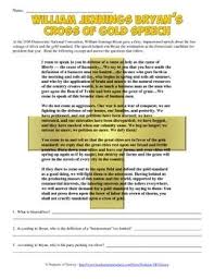 William Jennings Bryan Cross Of Gold Speech Analysis Worksheet Teaching Us History Ap Language Speech