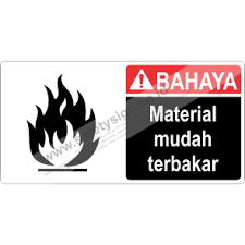 Bahan padat mudah terbakar disimpan di tempat sejuk, dijauhkan dari sumber. Rambu K3 Bahaya Kimia