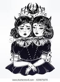 Gothic Witchcraft Siamese Twins Female Demon Portriats Beautiful Victorian Mon Female Demons Character Design Girl Drawing