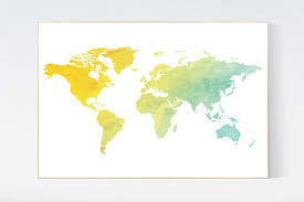 Modern world map wall decor. Yellow Mint World Map Print Nursery Art Baby S Nursery Room Decor Toddler Room Yellow Teal World Map Kid S Room Space World Map Room