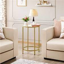 Round Side Table W Glass Top Gold End