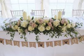 Long And Low Top Table Arrangement Wedding Table Flowers Bridal Table Flowers Table Flower Arrangements