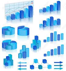 various types of diagrams and charts in blue color vector illustration