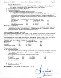 MINUTES MERCER COUNTY BOARD OF SOCIAL SERVICES September 11, 2024 MEETING  Mr. Hamilton called the meeting to order at 11:04 a.m.