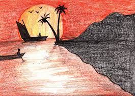 Beach sunset drawing at getdrawings | free download. Beach Sunset Drawing Color Pencil