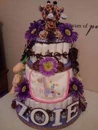 Purple Giraffe Diaper Cake By Cassie S Creations Baby Shower Baby Shower Decorations Baby Girl