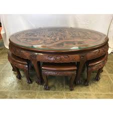 5 out of 5 stars. Asian Hand Carved Solid Mahogany Tea Table With 6 Stools Chairish