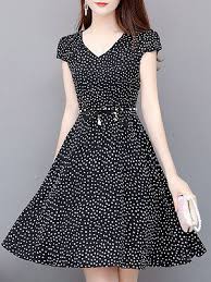 Navy Polka Dot V Neck Long Sleeves Dress Buy Dress Dresses Fashion Dresses Skater Dress