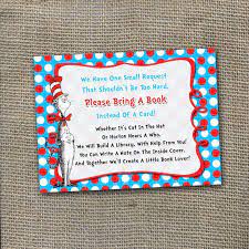 Dr Seuss Themed Please Bring A Book Instead Of A Card Baby Shower Invitation Insert Diy Prin Dr Seuss Baby Shower Seuss Baby Shower Baby Shower Invitations