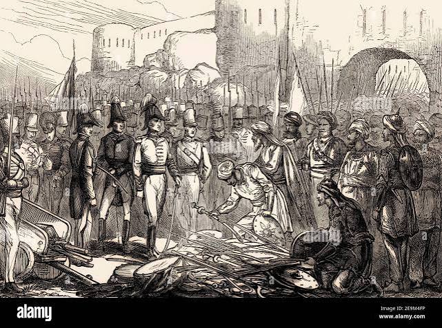 Surrender of Asirgarh Fort, Third Anglo-Maratha War, India, 1819, From British Battles on Land and Sea, by James Grant Stock Photo - Alamy