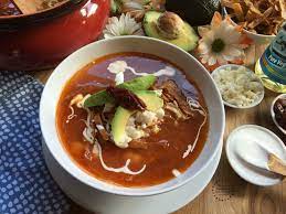 In a soup pot add 7 cups water or chicken broth, 1/3 of finely chopped onion, bay leaves, crushed black pepper, garlic & chicken. Traditional Caldo Tlalpeno Soup Adriana S Best Recipes