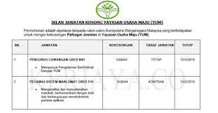 Berikut merupakan maklumat iklan jawatan kosong yang ditawarkan oleh majikan terlibat. Semakan Permohonan Jawatan Kosong Yayasan Terengganu Permohonan Jawatan Kosong Yayasan Usaha Maju Sabah Permohonan Jawatan Kosong Spa Terengganu 2020 Spnt