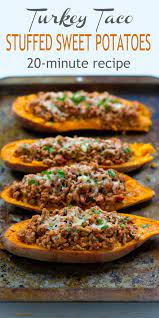 Turkey Taco Stuffed Sweet Potatoes Recipe Ground Turkey Recipes Healthy Healthy Turkey Recipes Ground Recipes