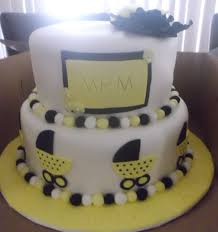 Black And White Baby Shower Cakes Yellow Black And White Baby Shower Cake With Flowers Monogram And Baby Carriages Amazing Baby Shower Cakes Baby Shower Cakes Shower Cakes