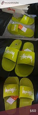 Nike X Stussy Benassi Bright Cactus White Slides Stussy White Slides Nike