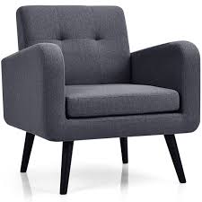 I thought these chairs would be a lot more comfortable based off the reviews i read but theyre very firm. Costway Mid Century Accent Chair Fabric Arm Chair Single Sofa W Rubber Wood Legs Blue Grey