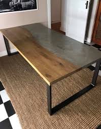 Wooden Table With A Concrete Inlay On A Steel Base Concrete Dining Table Wooden Dining Tables Concrete Furniture