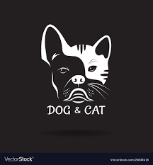 Dog Face Bulldog And Cat Face Design On A Black Vector Image On Cat Icon Dog Face Cat Face
