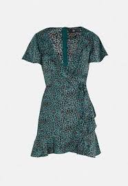 Missguided Blue Leopard Print Wrap Frill Tea Dress In 2020 Tea Dress Print Wrap Leopard Print