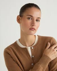 Women's Cropped Cashmere Cardigan Dark Camel Brown