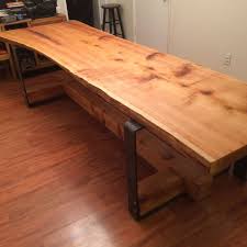 Live Edge Dinner Table 42 Inch Wide By 10 Ft Long Cedar Slab With 4 Inch Flat Bar Steel Legs And 6x6 Cross Braces Along Live Edge Table Home Decor Dining Table
