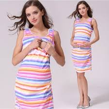 Mummy S Me Time Moms Summer Sleeveless Rainbow Stripe Clothes Maternity Breastfeeding Dr Maternity Clothes Fashionable Maternity Dresses Summer Nursing Fashion