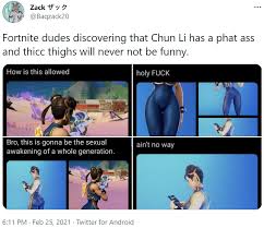 New skin dico diva fortnite zagonproxy yt. Fortnite Dudes Discovering That Chun Li Has A Phat Ass And Thicc Thighs Will Never Not Be Funny Chun Li Know Your Meme