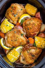Slow Cooker Chicken Thighs With Vegetables Jessica Gavin Recipe Crockpot Recipes Slow Cooker Slow Cooker Chicken Thighs Chicken Crockpot Recipes