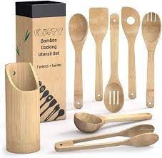 Each of our wooden cutting boards are crafted with food safe, organic bamboo. Amazon Com Electy Wooden Spoons For Cooking 8piece Set With Soup Spoon Bamboo Spatula Bamboo Utensil Holder Kitchen Dining