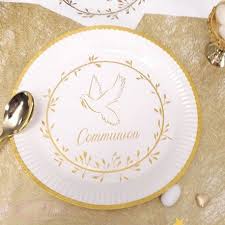 10 Assiettes Communion Blanches Et Or En 2020 Communion Dragees Communion Gobelet Carton
