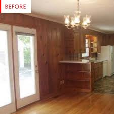 Begin at the top and work your way down, making sure to cover all the gaps between the panels. Before And After Black And White Paint Covers Up A Wood Paneling Kitchen Apartment Therapy