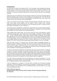 Introduction to the malaysian education structure. Education Reform In Malaysia Report 2012