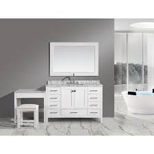Here's an example to show you that even a smaller bathroom can accommodate a makeup area. Design Element London 78 Inch Single Sink White Vanity Set With Makeup Table And Bench Seat Overstock 9505982