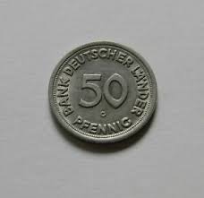 Bank deutscher länder 1950 g, wird gerne durch zusammenstellen von zwei münzhälften gefälscht. Brd 50 Pfennig 1949 G Bank Deutscher Lander J 379 Pragefrisch Unc Ii Ebay