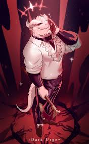 dupertaro, the dark urge, the dark urge (baldurs gate), baldurs  gate, baldurs gate 3, dungeons & dragons, highres, 1boy, axe,  bara, black sclera, blood, blood on face, bloody weapon, colored sclera,  curled