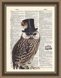 Gentlemen Owl Wearing His Top Hat Illustration Is Printed On A Etsy Hat Illustration Vintage Dictionary Illustration