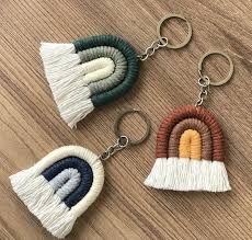 Rainbow Key Chain Bag Accessories Handmade Bag Tag Set Of Etsy In 2020 Macrame Patterns Tutorials Braided Bracelet Diy Yarn Diy