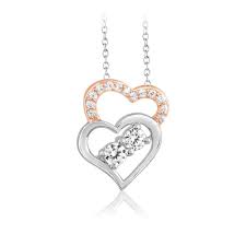 1 4 Ct Real Diamond Forever Us Two Stone Double Heart Pendant 10k Gold Valentine Caratsforyou Foreverustwostone