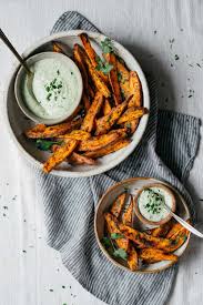 How to make delicious fries—and the healthiest, tastiest dip to go with. Roasted Sweet Potato Wedges W Green Yogurt Sauce Dolly And Oatmeal