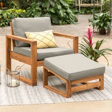 Walker Edison Open Side Patio Chair And Ottoman With Cushions Chair And Ottoman Set Furniture Outdoor Chairs
