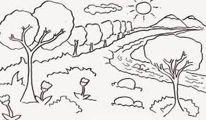 Ilmu pengetahuan 1 mewarnai batik hitam putih. Gambar Pemandangan Gunung Dan Sawah Sketsa Gambar Pedesaan Halaman Mewarnai