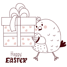 Easy step by step drawing tutorials for kids and beginners. Happy Easter Decorative Card Easter Cute Chicken With Big Gift Box With Ribbon Vector Drawing Line Funny Sketch For Congratulations For Design Decor Print Holiday Cards And Banners 2130747 Vector Art At